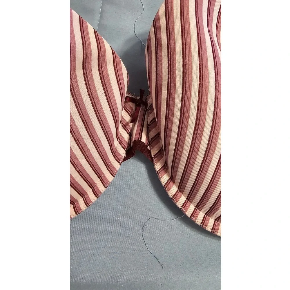 Auden Women 38D Cotton Lightly Lined Demi Bra Burgundy Cream Striped Underwire